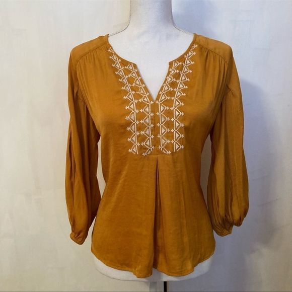 NWT Anthropologie Dolan Left Coast Alvia Peasant Top in Goldenrod Size XS - Picture 2 of 12